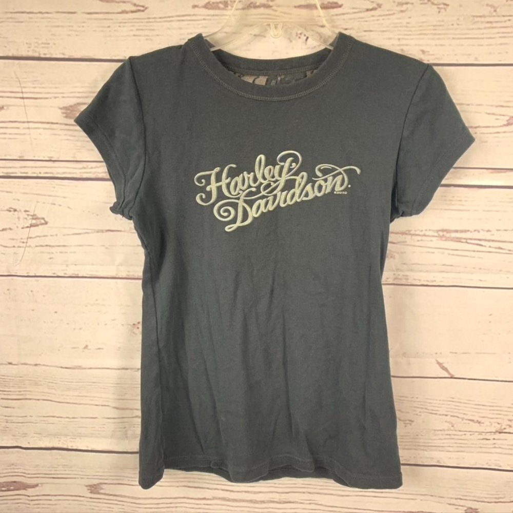 HARLEY davidson short sleeve top with laced back Sz L